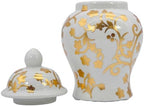 8" Ceramic Ginger Jar w/Lid - Classic Chinese Style Porcelain Jar Tea Storage for Home Decor Decorative Centerpiece Vintage Accent Antique Vase Jingdezhen (Gold & White) - Image 6