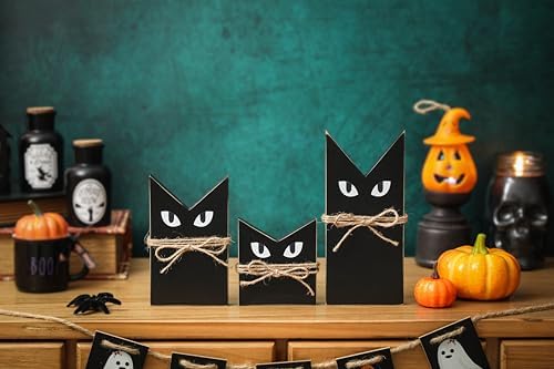 3 PCS Wooden Black Cats Decor, Spooky Cat Theme, Halloween Tiered Tray Decor, Farmhouse Halloween Tiered Tray and Mantle Decoration, Fall Accent, Wood Sign Rustic Style, Halloween Decoration Indoor - Image 6