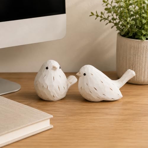 Handcrafted Farmhouse Bird Decor Figurines Set of 2 – Rustic White Carved Bird Statues for Home Decor, Cottage Chic Ornaments, Vintage Wood Sculptures, Spring Table Accents, Gift for Bird Lovers - Image 4