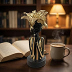 Lescafita African Woman Art Sculpture with Gold Floral Crown, Exquisite African Statue, Emotional Modern Home Art Gift for Various Settings Such as Home, Bookshelves, desks, or Offices(7.68 inch - Image 2