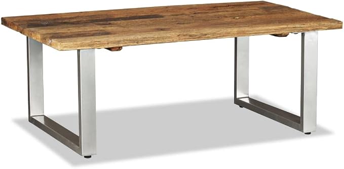 Multicolor Solid Reclaimed Wood Coffee Table, Industrial Wrought Iron Frame by Unknown
