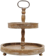 Creative Co-Op Decorative Wood 2‑Tier Tray Round Serving and Display Stand, Natural Finish - Image 3
