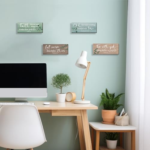 4 Pieces Christian Bible Verses Wall Decor Wooden Religious Art Green Sage Bathroom Decor Religious Gifts for Women Office Home Bedroom Bathroom Living Room(Fresh 10x4 Inches) - Image 4