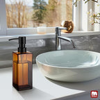 GMISUN Amber Glass Soap Dispenser, Hand Soap Dispenser with Stainless Steel Pump for Bathroom, 12 fl oz/350ml Refillable Dish Dispensers for Kitchen, Modern Liquid Lotion Bottles for Countertop - Image 6