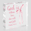 Pink Bow Room Decor, Inspirational Bible Verse Quotes, Christian Gifts for Women, Coquette Aesthetic Bow Dorm Decoration, Office Decor for Women, Acrylic Office Desk Accessories Decoration-Psalm 46:5 by Unknown