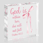 Pink Bow Room Decor, Inspirational Bible Verse Quotes, Christian Gifts for Women, Coquette Aesthetic Bow Dorm Decoration, Office Decor for Women, Acrylic Office Desk Accessories Decoration-Psalm 46:5 by Unknown