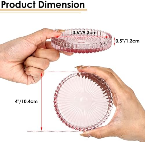 Modern Clear Coaster Set of 5- Glass Coasters for Drinks, Clear Pink - Image 3