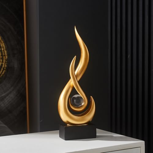 FJS Gold Abstract Flame Sculpture for Living Room Coffee Table Decor - Image 2