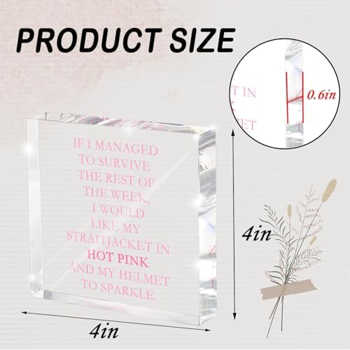 If I Survive This Week Hot Pink Straitjacket Desk Sign - 4x4 Inch Acrylic Office Decor with Sarcastic Humor, Motivational Desk Accessories for Women, Therapist Gift & Pink Office Supplies - Image 2