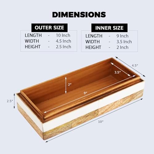 Handicrafts Home White Decorative Storage Box with Lid Wooden Coffee Table Storage Box Decorative Box Organizer for Living Room Home Decor – Resin Inlay Patisserie Adorn Collection- 10x4.5x2.5 - Image 2