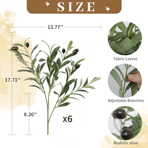 Leftover 6PCS 18Inch Faux Olive Branches for Vase Realistic,Artificial Olive Tree Branches,Fake Plants,Greenery Stems,Eucalyptus Stems,Green Leaves for Centerpieces Decoration,Home Decor,Table Decor - Image 2