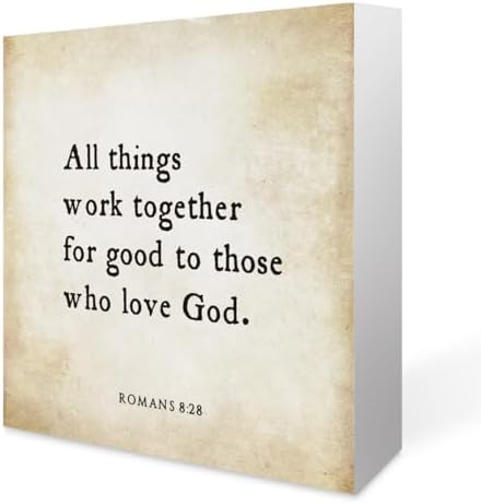 Inspirational Bible Verse All Things Work Together Wooden Box Sign Romans 8:28 Scripture Desk Decor Rustic Scripture Wood Block Plaque Box Sign for Home Office Shelf Table Decoration by Summerjokes