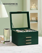 SONGMICS Jewelry Box Organizer, 4-Layer Storage with 3 Drawers, Glass Lid - Image 2