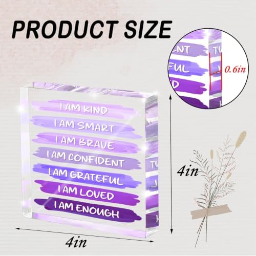 I Am Kind Acrylic Plaque 4x4in, Purple Accessories Motivational Desk Decor - Image 2