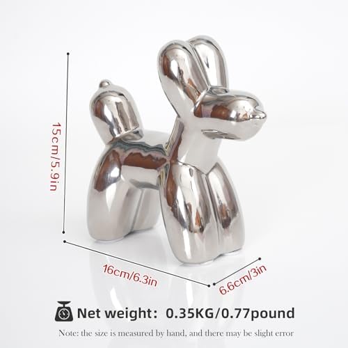 Notakia Large Silver Cute Ceramics Balloon Dog Statue Crafts Living Room Desktop Decorations,Handmade Modern Small Ceramic Animal Statue Ornament Home Decor Accents - Image 4