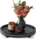 Round Wooden Decorative Tray Coffee Table Tray Home Decor 11.8" Strip Black by Unknown