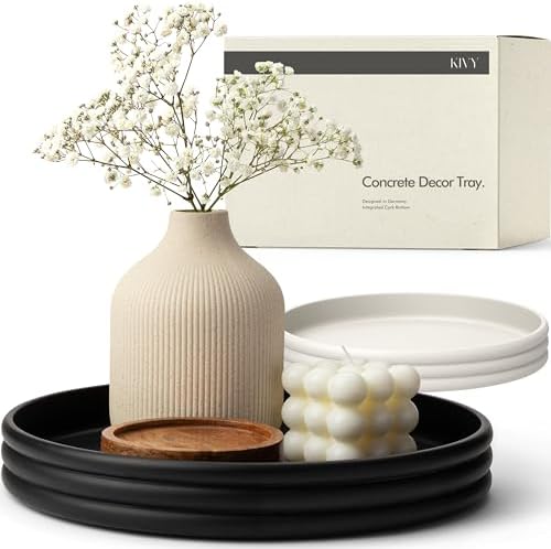 KIVY Round Decorative Concrete Tray 11x1,5 Inch - Modern Circle Coffee Table Bowl - Home Decor Table Tray for Livingroom & Bedroom - Modern Decorative Trays - Black Flat Bowl - Centerpiece Trays by KIVY