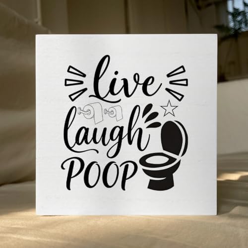Funny Rustic Bathroom Decor Wooden Box Sign 5x5 Inch - "Live, Laugh, POOP" Humorous Restroom Shelf Wall Countertop Ornament, Farmhouse Style Decor for Guest Bathroom & Housewarming Gif - Image 5
