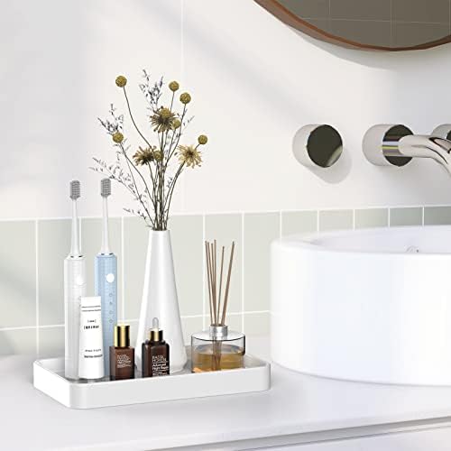 Gurygo 10" Bathroom Countertop and Vanity Tray - Kitchen Tray for Soap Bottles - Ceramic Vanity Tray for Bathroom Counter Organization - Kitchen Tray(White, Set/1) - Image 5