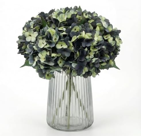 6Pcs 13" Blue Green Silk Hydrangea Artificial Flowers by Blooming+Paradise