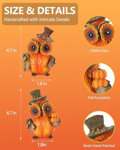 GoGnome 2-Pack Resin Thanksgiving Owl Figurine 4.7'' - Thanksgiving Table Decor Haverst Pumpkins Corns Decorations Indoor Autumn Centerpieces Favors Gifts for Women All Ages (Owls) - Image 6