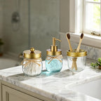 Amolliar Glass Mason Jar Bathroom Accessories Set 4 Pcs (Gold) - Image 7