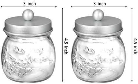 SheeChung 2 Pack Glass Mason Jar Qtip Holder Dispenser,Frosted Silver Lids - Image 6