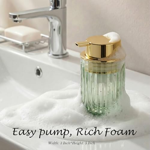 Amolliar Foaming Soap Dispenser, Green Glass Soap Dispenser Bathroom(Gold) - Image 3