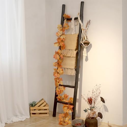 FUIN Blanket Ladder, 6ft Rustic Solid Wood Decorative Ladder, Black - Image 4