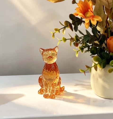 Amber Cat Figurines Statue Decor Cat Memoial Gifts for Cat Lovers Mom Women,Knick Knacks for Shelf, Bookshelf Decor,Resin Cat Sculpture - Image 2