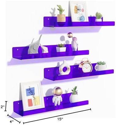 upsimples 4 Pcs 15" Acrylic Shelves for Wall Decor and Display, Purple - Image 3