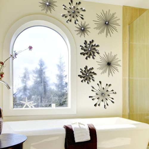 Blulu 8 Pcs Metal Starburst Wall Art, 3D Crystal Teardrop Rhinestone Wall Sculptures, Modern Mid Century Hanging Accents Decor for Living Room Bedroom Entryway Office Home Decoration - Image 5