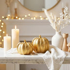 Gold Pumpkins Fall Decor, 2Pcs Modern Decorative Pumpkin Figurines - Image 5