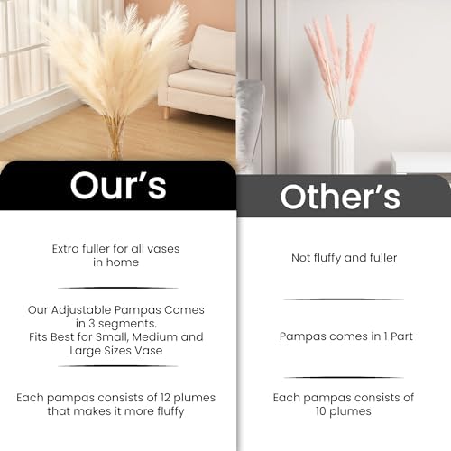 7 Pcs 45" Faux Pampas Grass – Fluffy Artificial Pompous Grass for Tall Floor Vase, Non-Shedding Home Decor, Boho Wedding Flowers, Baby Shower Centerpieces, Bedroom & Living Room Decor (Beige) - Image 5