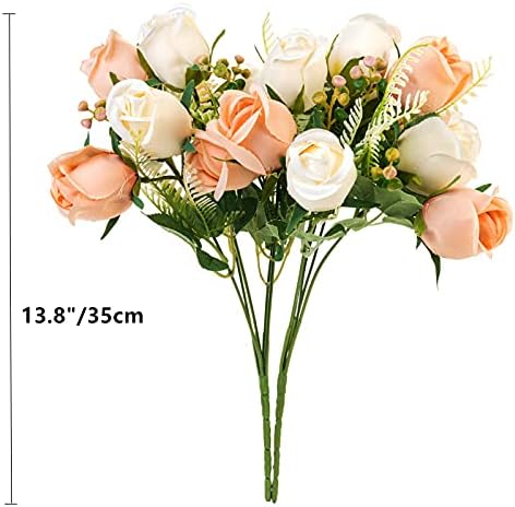 Artificial Rose Flowers 20 Heads 2 Bundles Silk Bouquet, Champagne & Cream - Image 4