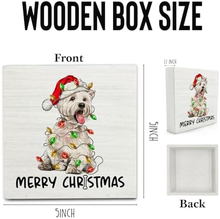 West Highland White Terrier Christmas Wooden Box Sign Desk Decor, Westie Dog Lover Gifts, Christmas Dog Wood Block Sign for Home Office Desk Table Shelf Wall Decorations, 5x5 Inch - Image 6