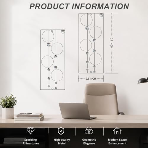 ZEXUIRU 2 Pcs. Abstract Metal Art for Wall Decor Living Room Bedroom Bathroom Office Metal Bling Modern Geometric Hanging Vertical Small Iron Sculpture Plaque Pack -Silver 24in - Image 4