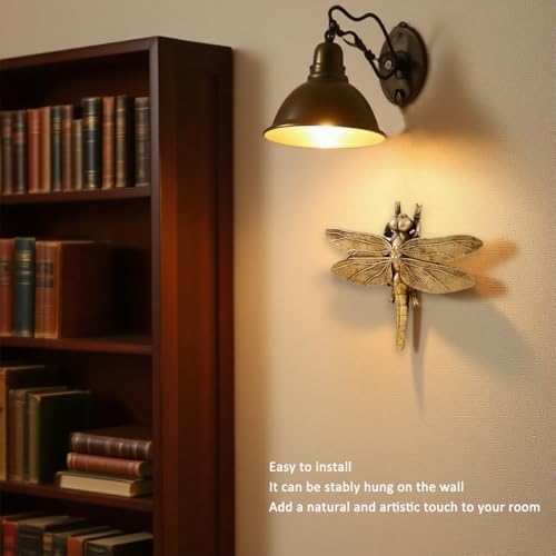 KISWIAR Gold Dragonfly Wall Sculpture, 3D Resin Dragonfly Wall Decor, Vintage Insect Wall Hanging Decoration for Living Room Bedroom Farmhouse (Golden) - Image 7