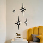 sxnzequnze 4 Pcs Star Wall Art for Home Decor Living Room Bedroom Office Metal 3D,Bling,with Hanging Hook Starburst Midcentury Sculpture Retro Gallery Accent Celestial -Black 16.5in/9.4in - Image 3