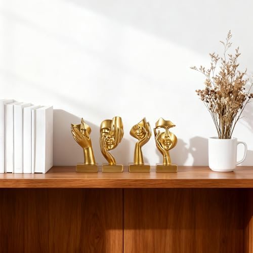 Gold Abstract Thinker Figurine Set of 4, Home Art Face Small Statue for Accents Decor Women Bedroom Shelf Bookcase Room Desk, TV Stand, Coffee Table Decor, Art Sculpture Gifts for Women (Gold) - Image 4