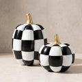 Black and White Checkered Pumpkins with Gold Stem for Halloween Decor by CRPQX