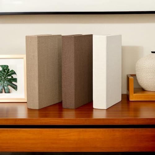Set of 3 Modern Linen Wood Decorative Book Boxes,Earthy Neutral Faux Books - Image 4