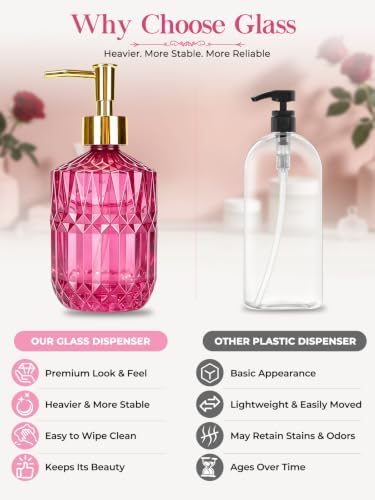 Haturi Hot Pink Bathroom Accessories Set, Glass Bathroom Set, 5 Pcs - Image 3