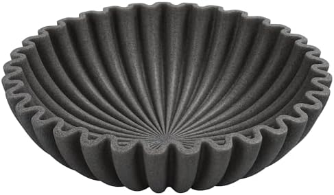 YMXYJM Large Decorative Bowl, Modern Handicraft Bowls for Home Decor, Decorative Fruit Bowl for Kitchen, Ruffle Bowl Decor, Stylish Key bowl for Entry Table, Artificial Stone Black by YMXYJM