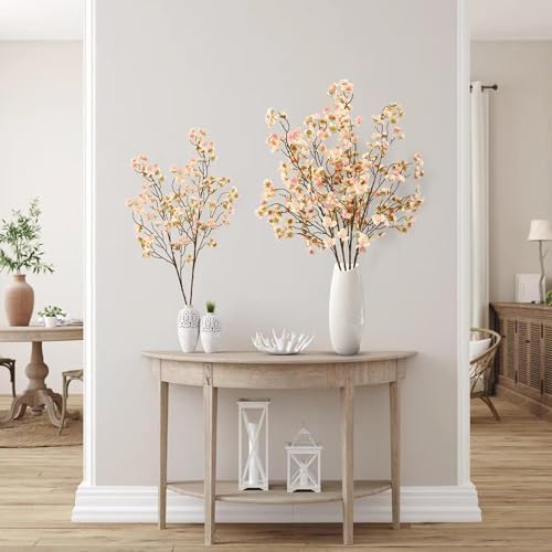 Sggvecsy Artificial Cherry Blossom Flowers 4 Pcs Faux Cherry Blossom Stems Faux Silk Cherry Blossom Branches 41’’ Fake Flowers Long Stems for Vase Arrangements Home Wedding Table Decor (Champagne) - Image 4