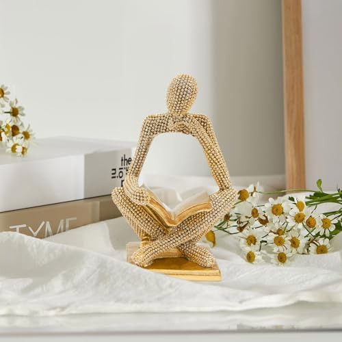 Sparkling Gold Reading Women Statue, Thinker Sculptures, Abstract Art Ornament, Modern Aesthetic Figurine Decoration for Home Living Room Bedroom Office Shelf Table Desk Bookshelf Decor - Image 4