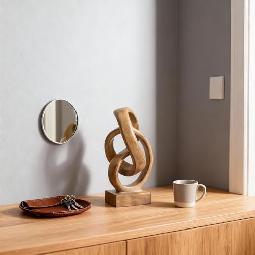 Abstract wood-toned knot sculpture, geometric decorative statue, wood-toned accent piece for living room coffee table or bookshelf surface, office TV cabinet or entryway console table decoration. - Image 2