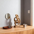 Abstract wood-toned knot sculpture, geometric decorative statue, wood-toned accent piece for living room coffee table or bookshelf surface, office TV cabinet or entryway console table decoration. - Image 2