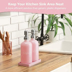 Pink Glass Dish and Hand Soap Dispenser Set - Kitchen Soap Dispenser with Tray and Stainless Steel Pump - for Modern Pink Kitchen Decor and Accessories - Image 5