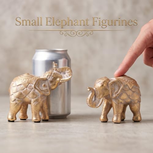Small Elephant Statues Gold Home Decor Elephant Figurines with Trunk Up - Image 3